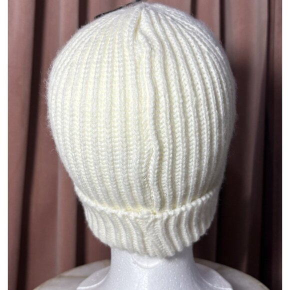 Hat Beanie Knit Cap Smiley Face Fleece Ivory Yellow - Picture 3 of 8